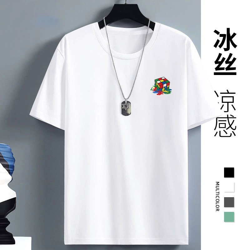 Новая быстросохнущая мужская футболка из ледяного шелка с короткими рукавами летом, тонкие, дышащие, спортивные свободные и универсальные топы с половиной рукавов.