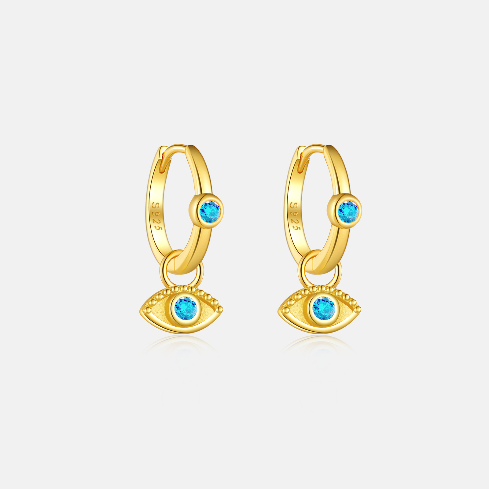 Devil's Eye Pattern Women's Gender 1 Pair 18K Gold Plated 925 Sterling Silver Devil's Eye Drop Earrings