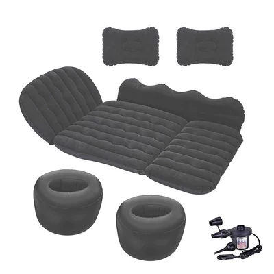 in the back seat of a car — Vehicle-mounted inflatable bed - default-item-thickened-flocked-37-size-large-side-barrier-in-black-dual-storage-stools-electric-pump