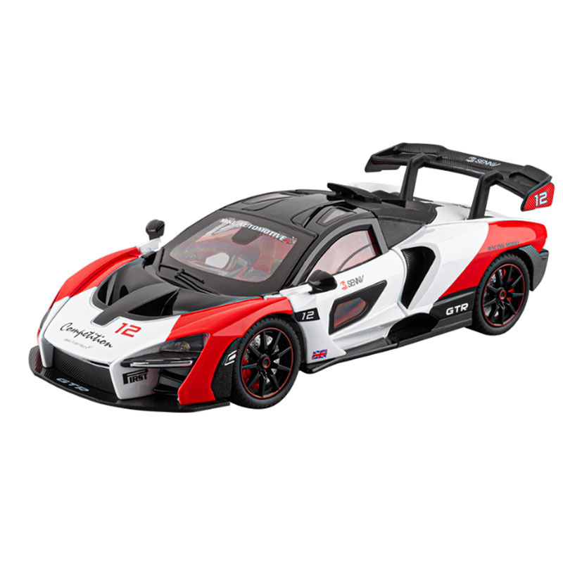 1:24 Senna Sai Road Edition Modelo de simulación de coche de aleación con sonido y luz para devolver juguetes de regalo para niños al por mayor transfronterizo
