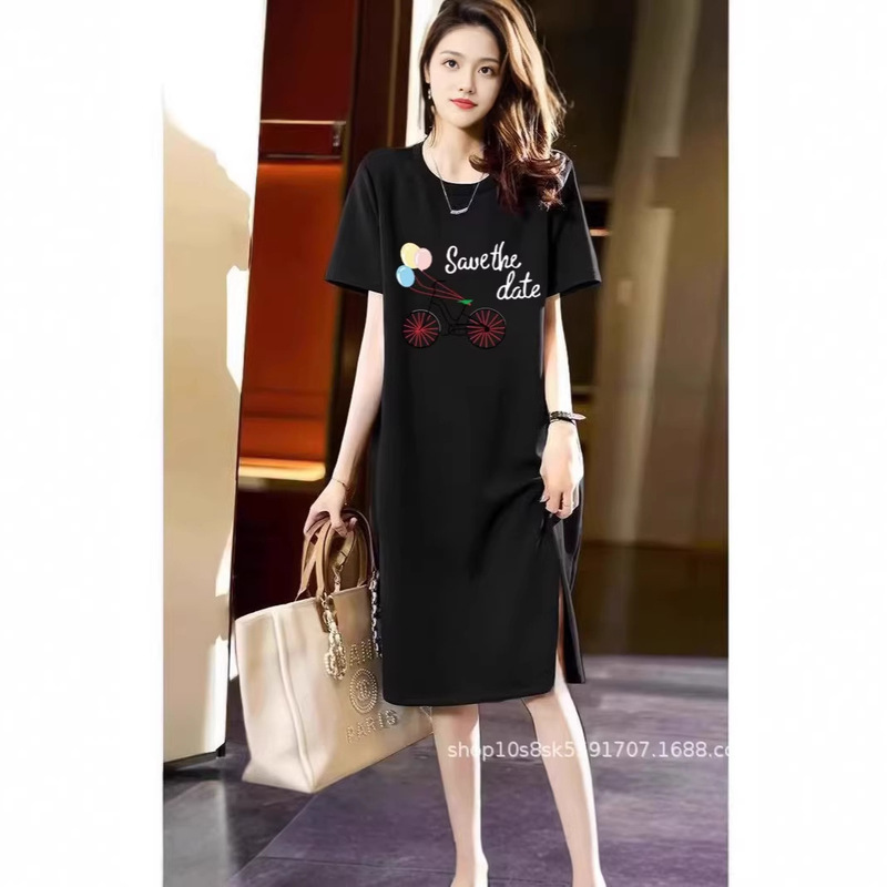 2026 New Summer Short-Sleeved T-Shirt Dress Korean Style Loose Knee-Length Dress Ins Fashion Dress Women's Mid-Length Summer Dress 2026 New Summer Short-Sleeved T-Shirt Dress Korean Style Loose Knee-Length Dress Ins Fashion Dress Women's Mid-Length Summer Dress