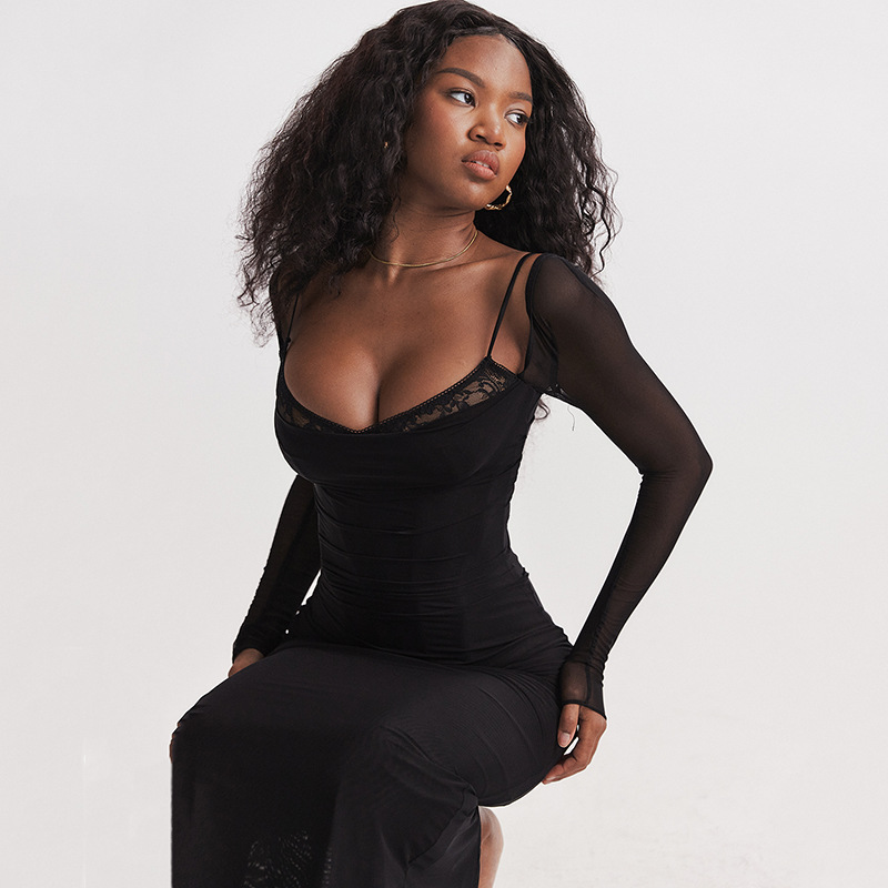 Fashion Personality Tight Split Long Dress Women