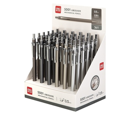Deli Stationery Automatic Pencil Not Easy to Break Core Automatic Pen S001 Metal Heavy Hand Feel 0.5 Elementary School Student 0.7 Drawing