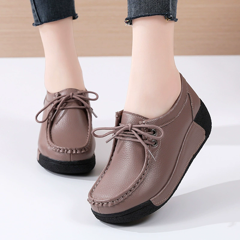 Трансграничная внешнеторговая женская обувь, новые весенне-осенние туфли на толстой подошве на платформе, спортивная обувь на танкетке со шнуровкой, универсальная обувь для мам в корейском стиле.