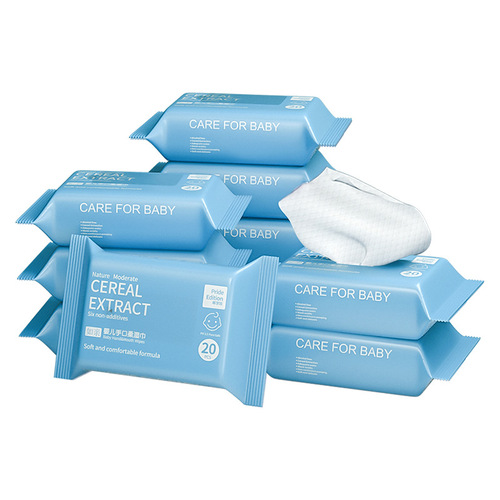 Ruqin baby hand and mouth wet wipes baby small bag portable thickened wet wipes 20 pumps wholesale