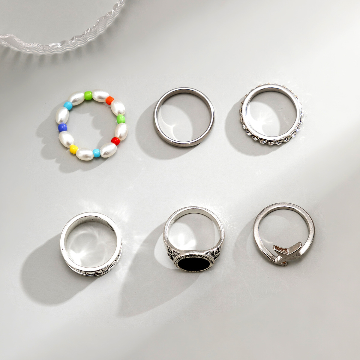 Fashion Round Alloy Inlay Rhinestones Menu0027S Rings 6 Pieces