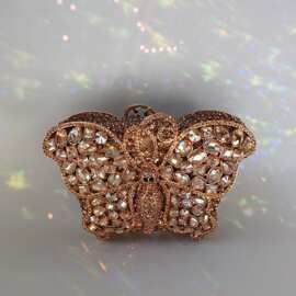 蝴蝶 crystal bag新款立体花朵镶钻晚宴包平底满钻宴会手拿女包