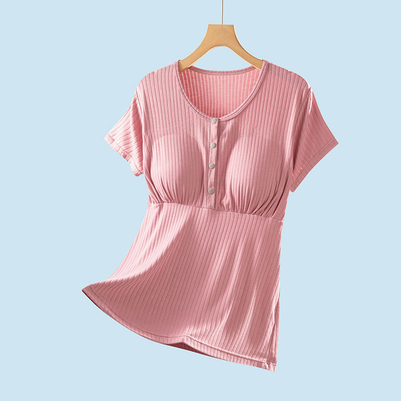 授乳上着半袖妊婦パジャマ単品ホームウェア産後授乳tシャツ春夏薄手純綿半袖|undefined