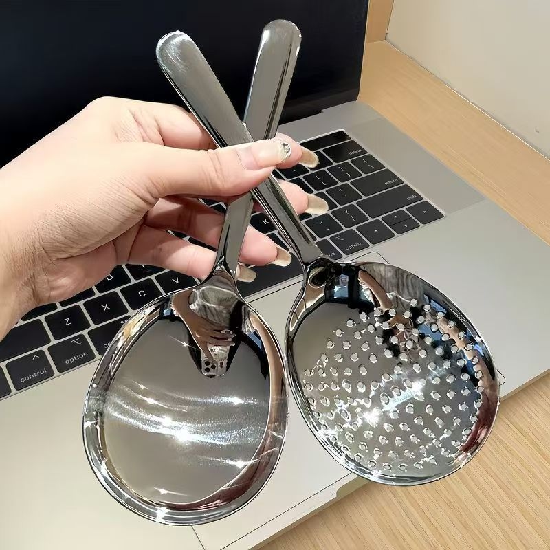 스테인레스 스틸 서빙 스푼 레스토랑 공용 필터 수프 밥 스푼 대형 실버 톤 수프 소쿠리 세트 스푼