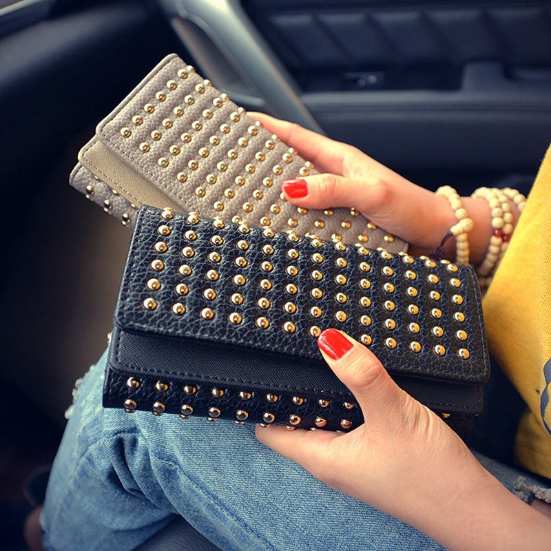 2024 New Women's Long Style 30% Off Wallet Large Capacity Handmade Rivet Multi Grid Layer Phone Bag_voghion.com