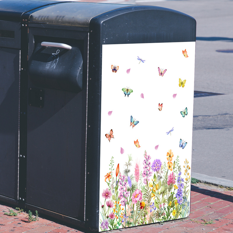 Various Colorfulful Flower Vines Butterfly Trash Can Stickers Outdoor Trash Can Decoration Self-Adhesive Wall Stickers Wholesale Various Colorfulful Flower Vines Butterfly Trash Can Stickers Outdoor Trash Can Decoration Self-Adhesive Wall Stickers Wholesale