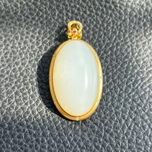 Fubei Diamond Jewelry [18K Gold Inlaid with Natural Hetian Jade Egg Pendant] Bare Stone Size 39-25-13mm