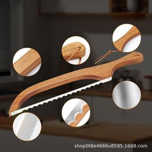 Wooden sawtooth bread knife baguette simple bread cutter toast sawtooth knife pine slicing knife