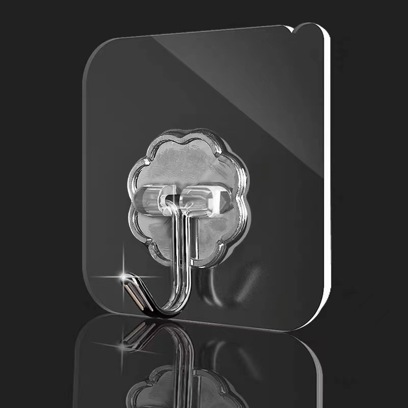 Gancho transparente sin marcas, gancho adhesivo, puerta giratoria fuerte, gancho de ropa, gancho de cocina, estante de almacenamiento sin agujeros, botón hembra