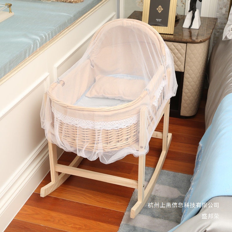 Factory Direct Sales Rattan Newborn Portable Hand Basket Car Sleeping Basket Child Cradle Bed Moses Rocking Nest Outing Baby
