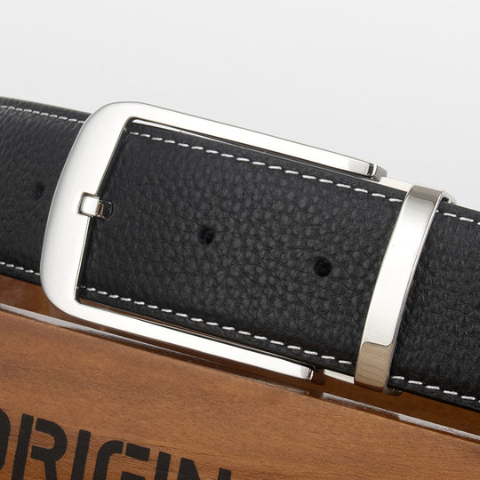 Belt Men's Genuine Leather Stainless Steel Double-sided Head Layer Cowhide Belt Business Casual Youth Trousers with Pure Steel Pin Buckle 3.8