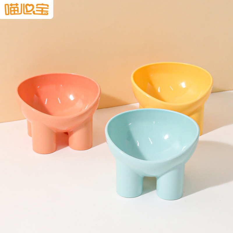Pipitao Macaron Elephant Leg Bowl Cat Food Bowl Slant Mouth Neck Protector Cat Bowl Wholesale Plastic Pet Bowl Supplies Wholesale