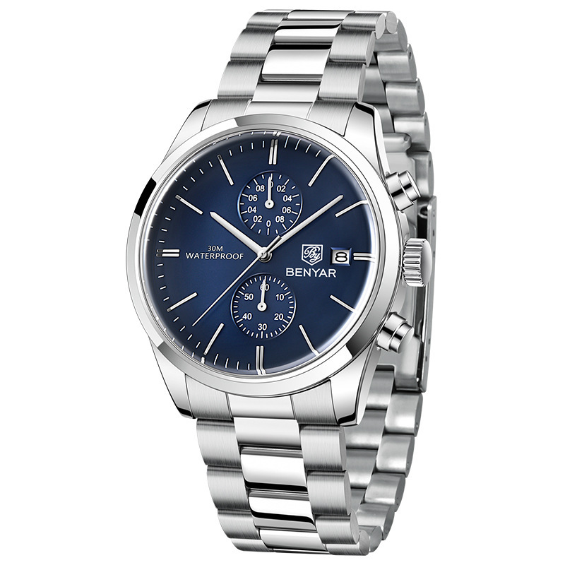 BENYAR Binya 5187 nuevo movimiento de cuarzo multifuncional correa de cuero reloj de calendario casual de negocios para hombres