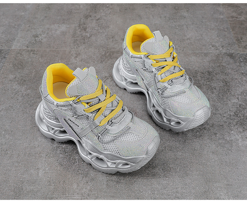 Giày sneaker nữ chunky đế dày da phối đá mesh thoáng khí — màu hồng chi tiết 13