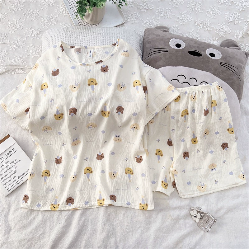 Прямые продажи с фабрики-пижамы женские летние корейская версия мультяшный милый студенческий принт с круглым вырезом облако хлопок Ins Style