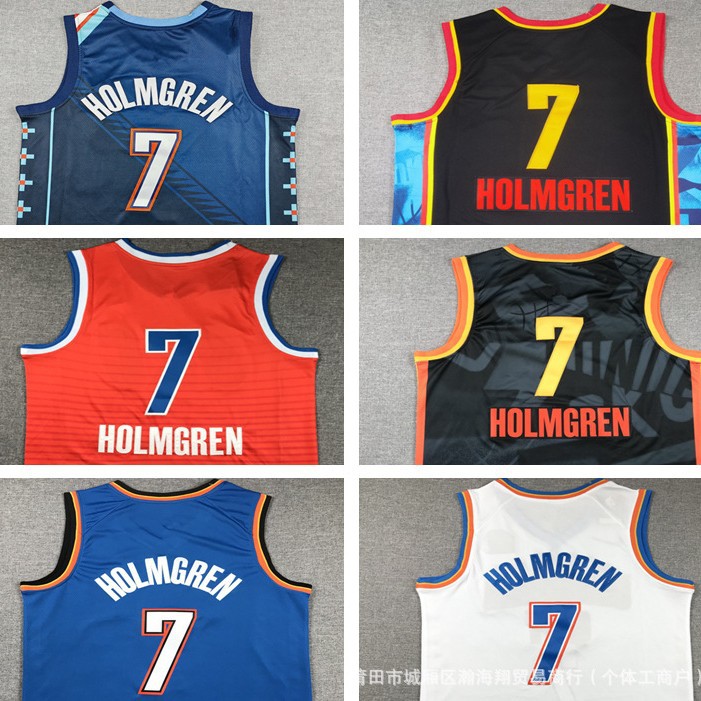 In-stock basketball jersey: New season Thunder team No. 7 Homan's embroidered basketball jersey, sports apparel