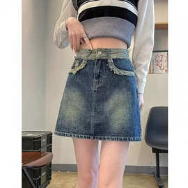 牛仔短裙女半身裙春夏2025新款大码胖mm设计感高腰显瘦a字包臀裙