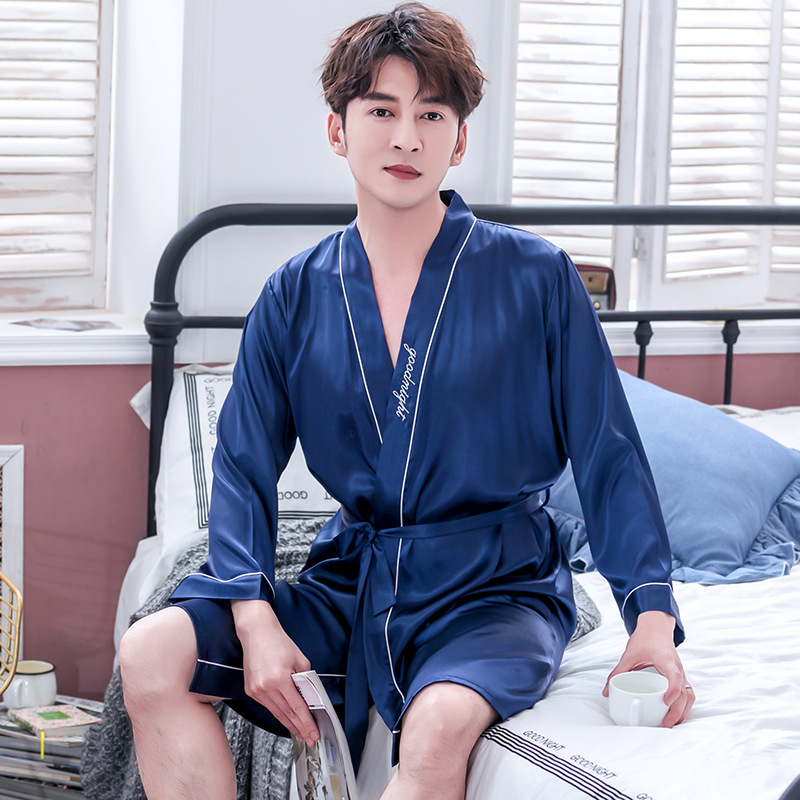 9121 남성 싱글 가운 - 반바지가 없는 네이비 블루