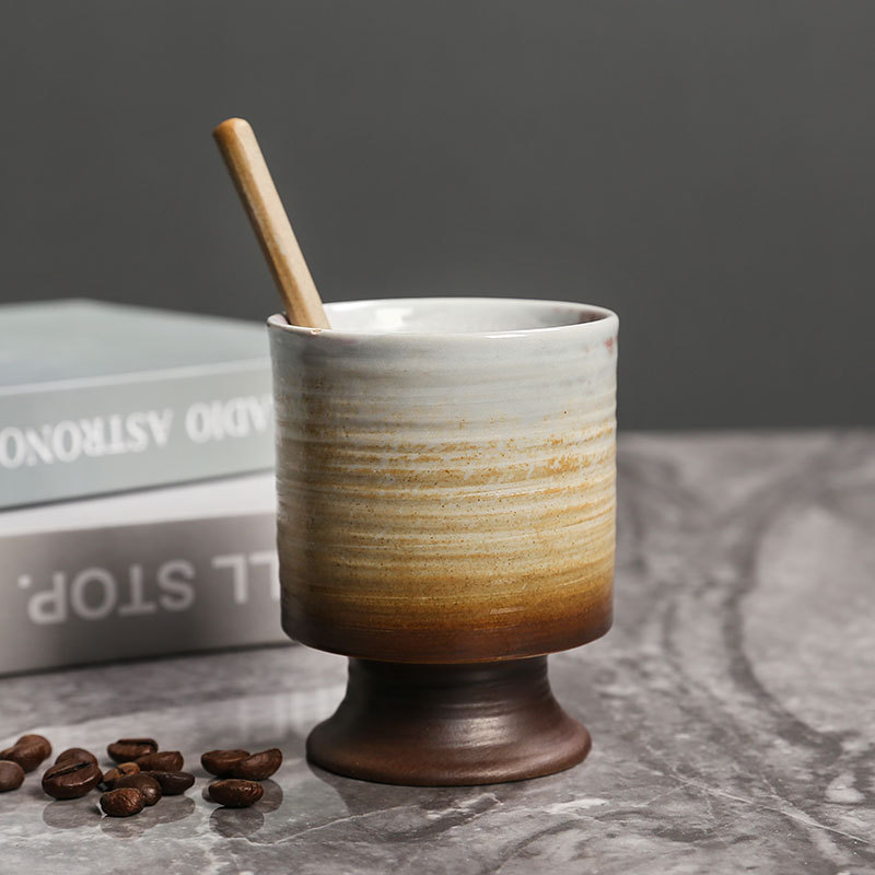 Vintage-Becher, hohe, rustikale, hochwertige Keramiktasse für Kaffee und Frühstück, kreativer Vintage-Becher_voghion.com