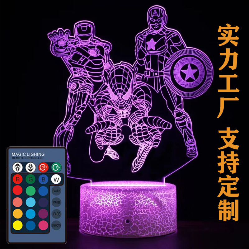 Cross-border supply Avengers American team night light usb touch crack night light acrylic TikTok Net Red
