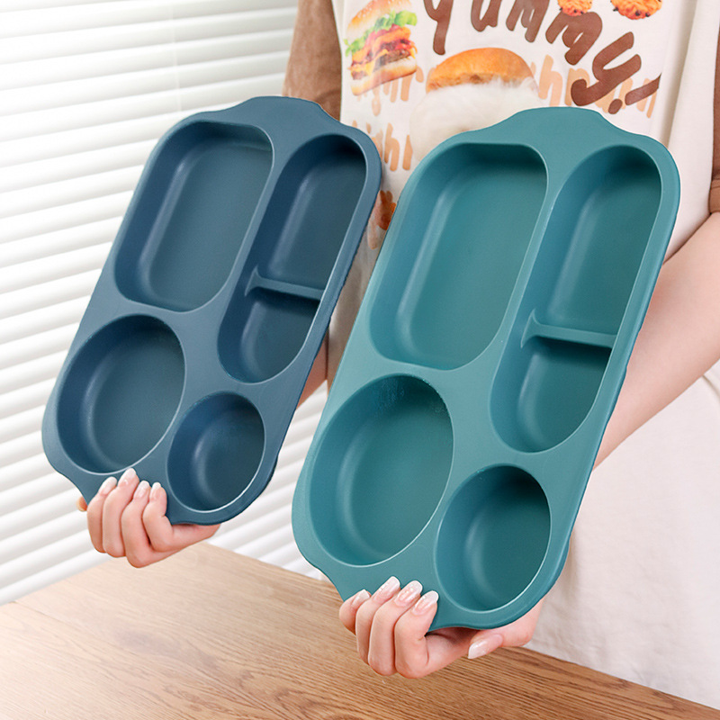 4 piezas de paja de trigo estudiante cena plato engrosada cantina compartimiento vajilla resistente a la caída anti-escaldado multi-rejilla plato logo image 6
