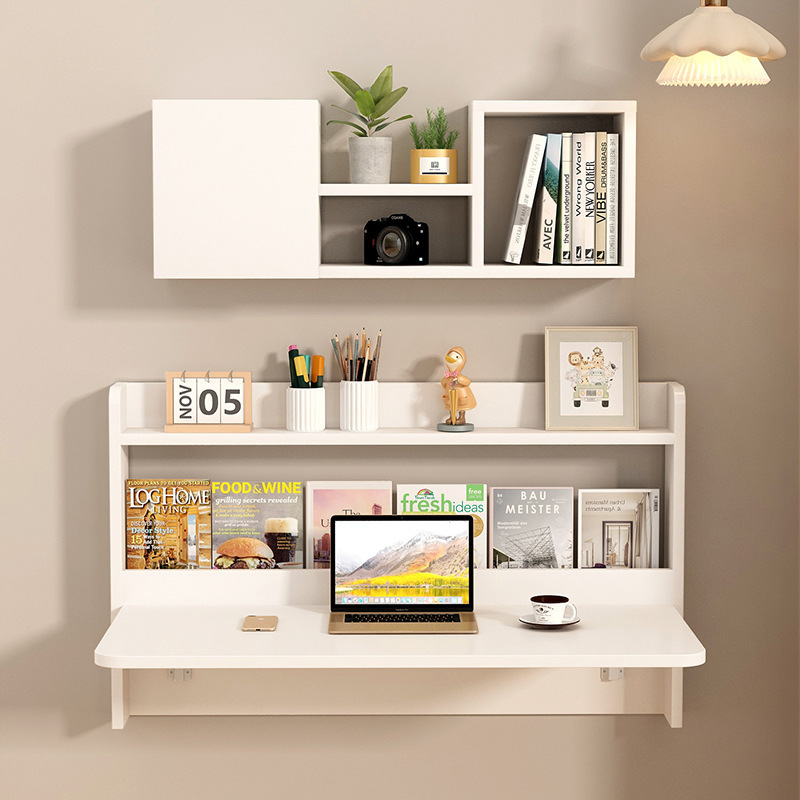 Suspended Wall-Mounted Foldableing Desk Computer Table Solid Wood Wall Table Bedside Bookcase Integrated Bedside New Product