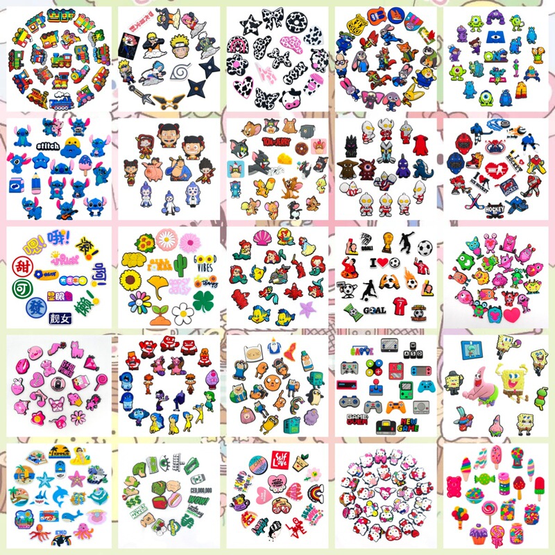 100 Sets of Trendy Cartoon Anime Zhibi Star Clogs Shoe Charms DIY Soft Rubber Clog Accessories Detachable