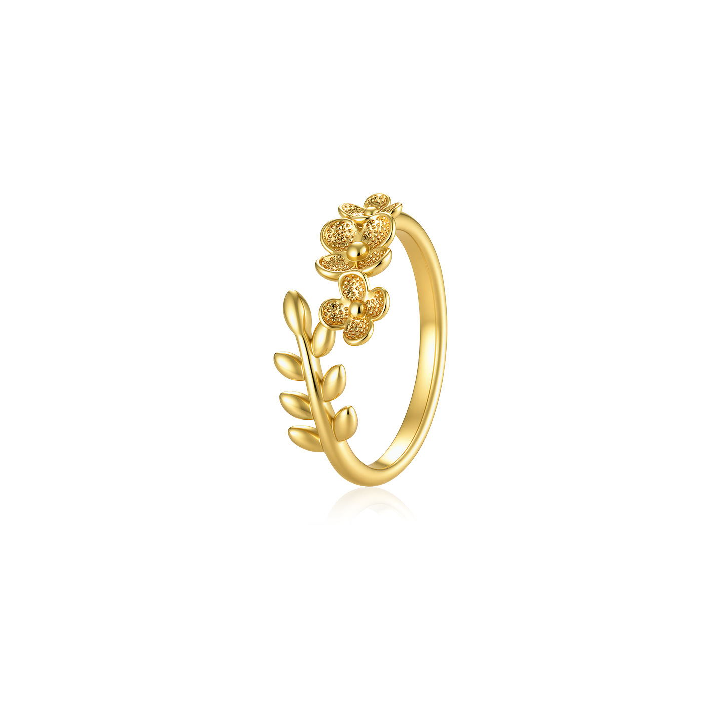 Xuping nuevo diseño de flores y hojas de sauce nuevo anillo chino chapado en aleación de cobre 24k anillo de oro ligero de lujo
