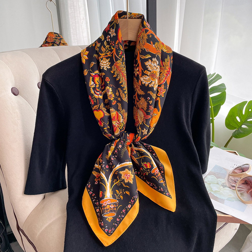 Women's Elegant Tree Leaves Flower Satin Silk Scarf display picture 10