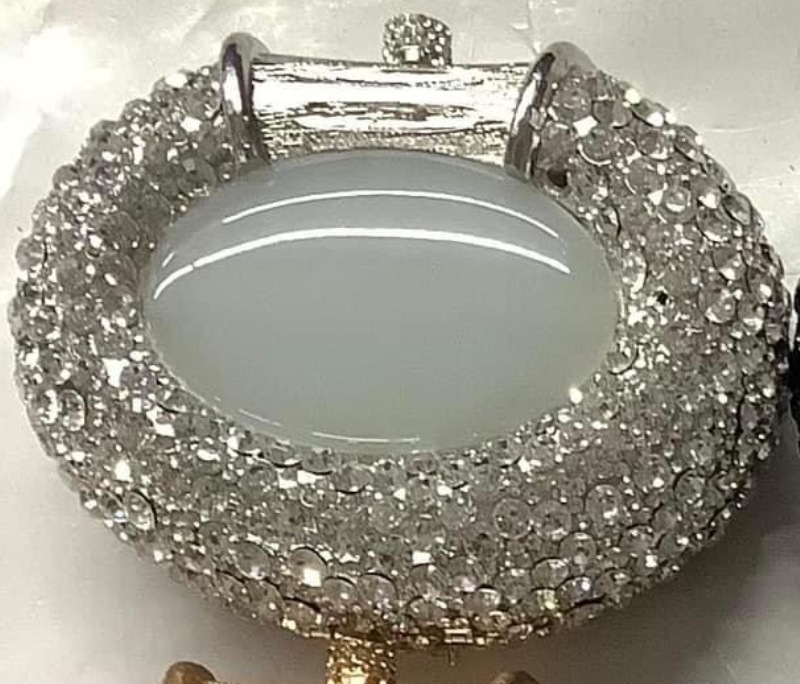 Túi clutch nữ hình bầu dục mắt mèo đính kim cương giả dự tiệc — Kim cương trắng trên nền vàng, màu vàng pha lê, vàng vàng, Bạc AB chi tiết 10