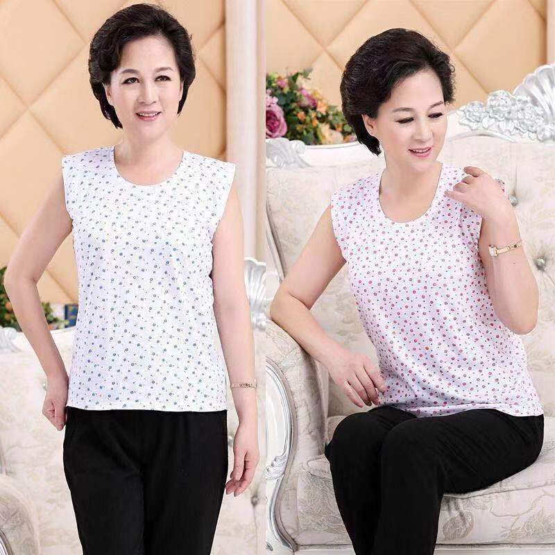 Middle-aged and elderly mother loose bottoming sleeveless wide shoulder vest women's summer thin cotton old lady undershirt