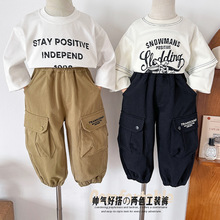 风之谷2025秋季新款儿童日系帅气棉布工装裤潮男童百搭字母休闲裤
