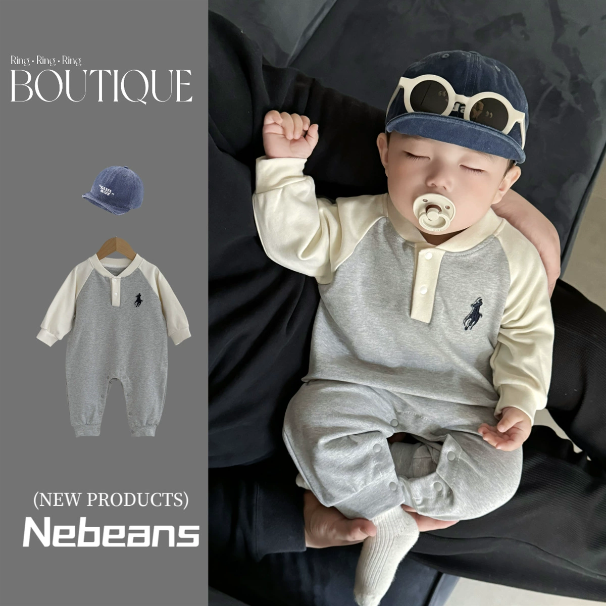 Поясной комбинезон для малышей Nebeans в стиле POLO с передней кнопкой, длинные рукава, штаны, хлопок A