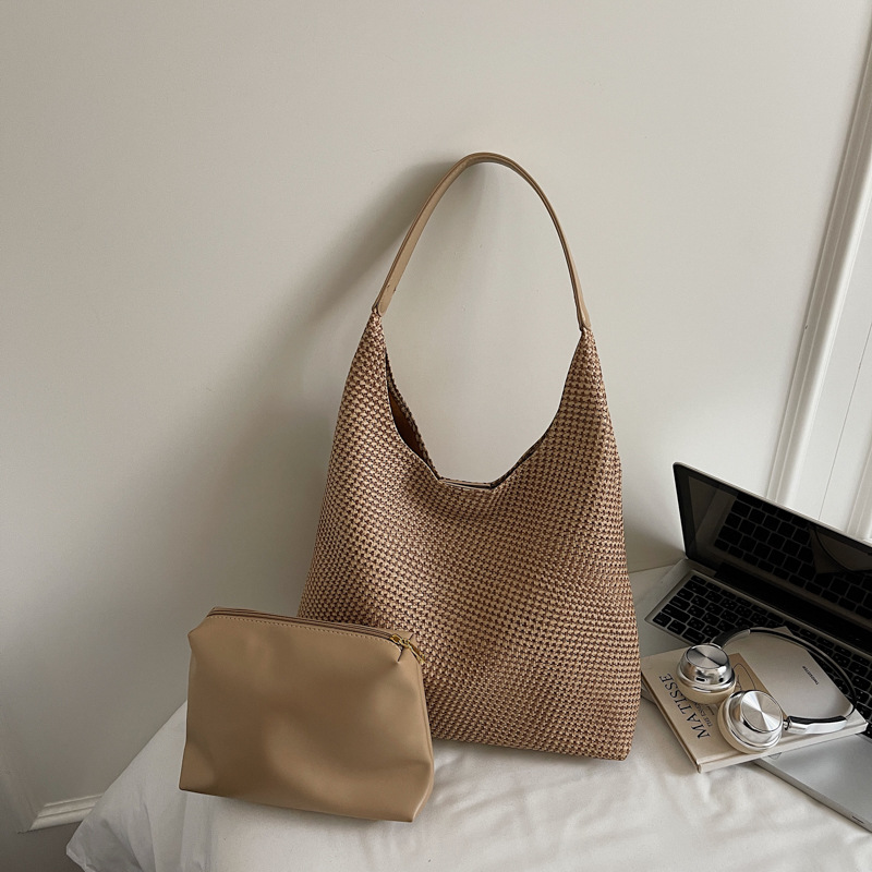 Bolso de comercio exterior de nicho de mujer retro tejido estriado bolso de mujer 2025 nuevo bolso de mano ocio de hombro bolso