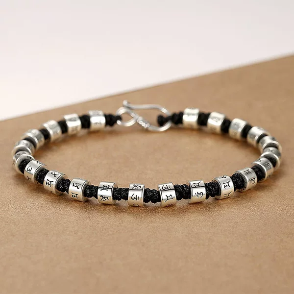 Six-Character Mantra Couple Bracelets for Men and Women, Niche Simple Retro Style Hand-Woven Bracelets for Women, Gifts for Boyfriends