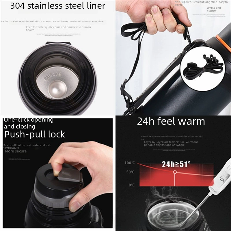 Quandi vacuum capacious thermos for traveling, handheld teapot stainless steel, stainless steel AISI 304, 2000 ml