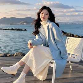 网红风连帽牛角扣呢子大衣女2025年秋冬季新款韩系高级毛呢外套