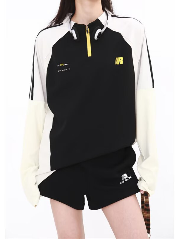 2025年春夏アウトドアコントラストカラークール速乾性アメリカンハーフジップ長袖スポーツウェアトップス男性と女性用トレンディ|undefined