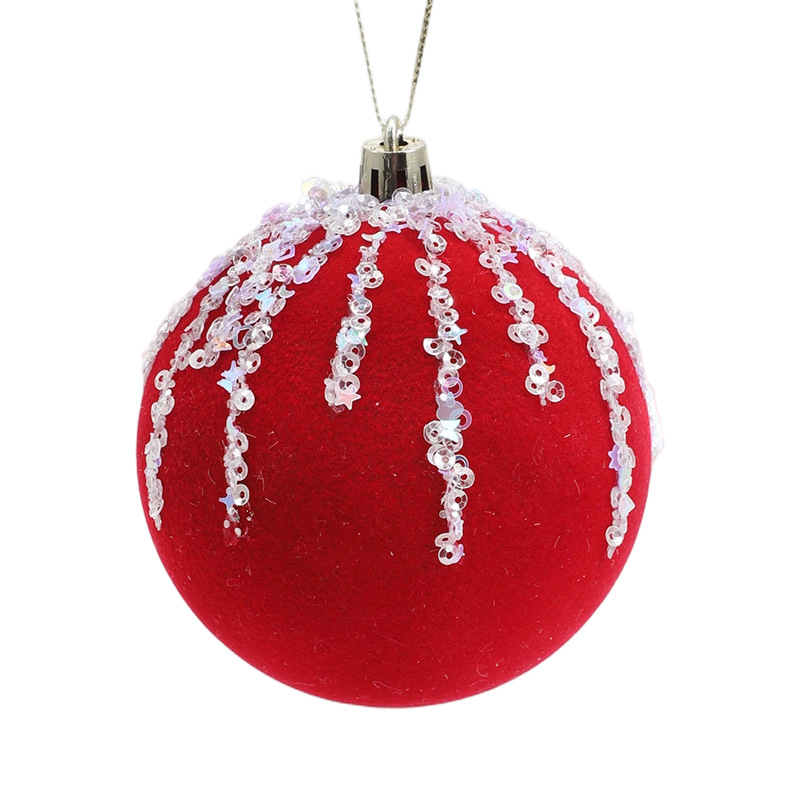 Nuevo rojo flocado bola polvo adhesivo sequinilla bola de Navidad árbol de Navidad ventana decoración del centro comercial accesorios de decoración