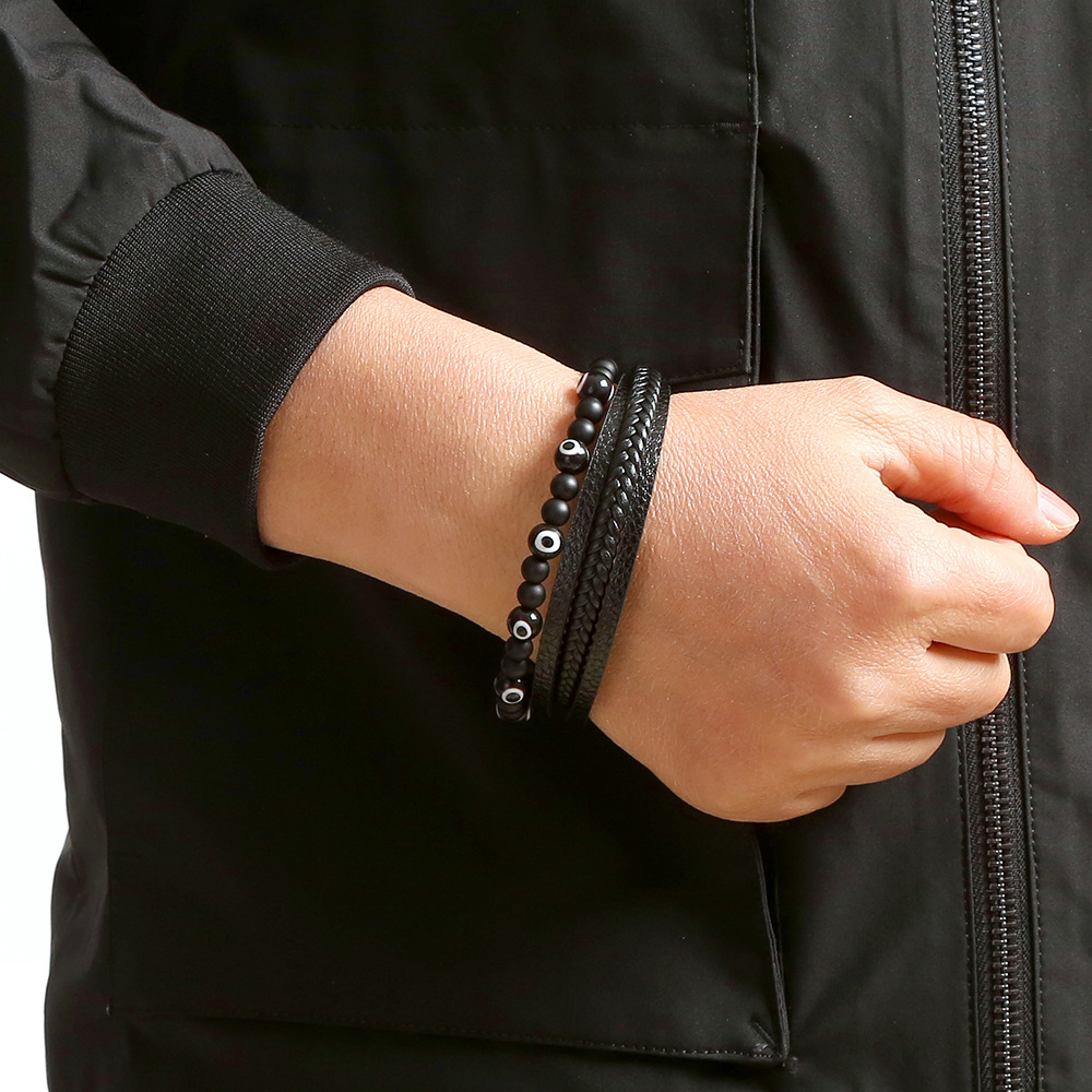 2PCS Glas Teufelsauge Perlen Leder Mehrschichtige Legierung Schnalle Armband Herren Neuer Stil_voghion.com