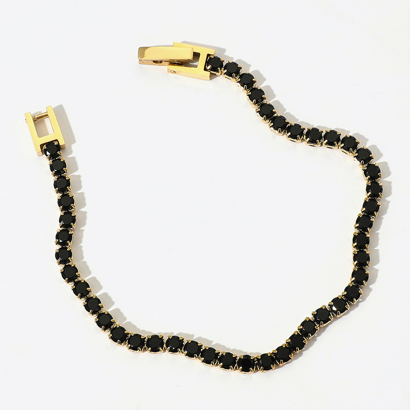 Zircon Inlay Material Bracelets Classification PVD Coated Real Gold Plated Tennis Chain Waterproof Non Tarnish Plating 304 Stainless Steel Bracelets