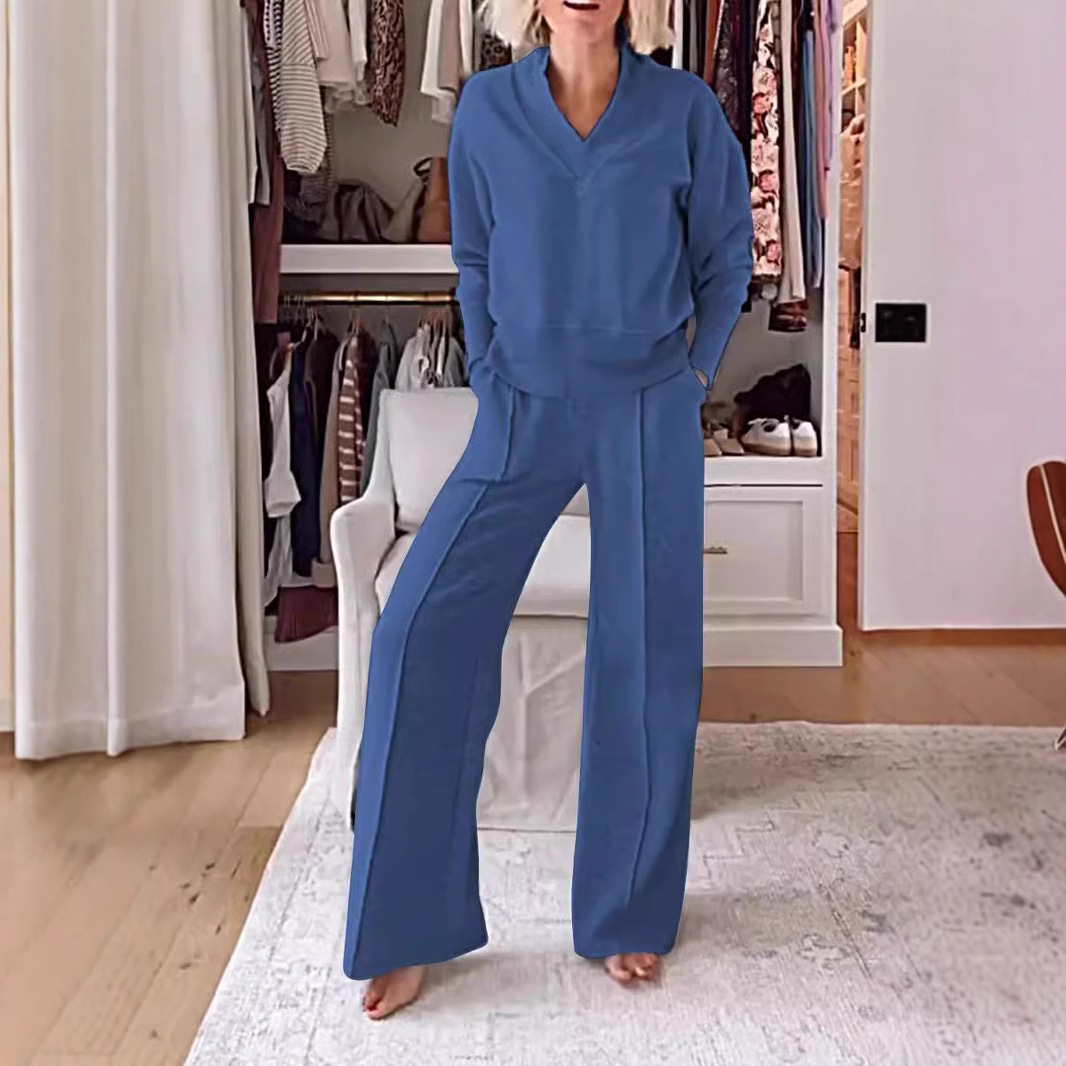 Dames tweedelige set in effen kleur, casual, met lange mouwen, comfortabel, geschikt voor thuis, veelzijdig, herfst, Europees-Amerikaanse stijl_voghion.com