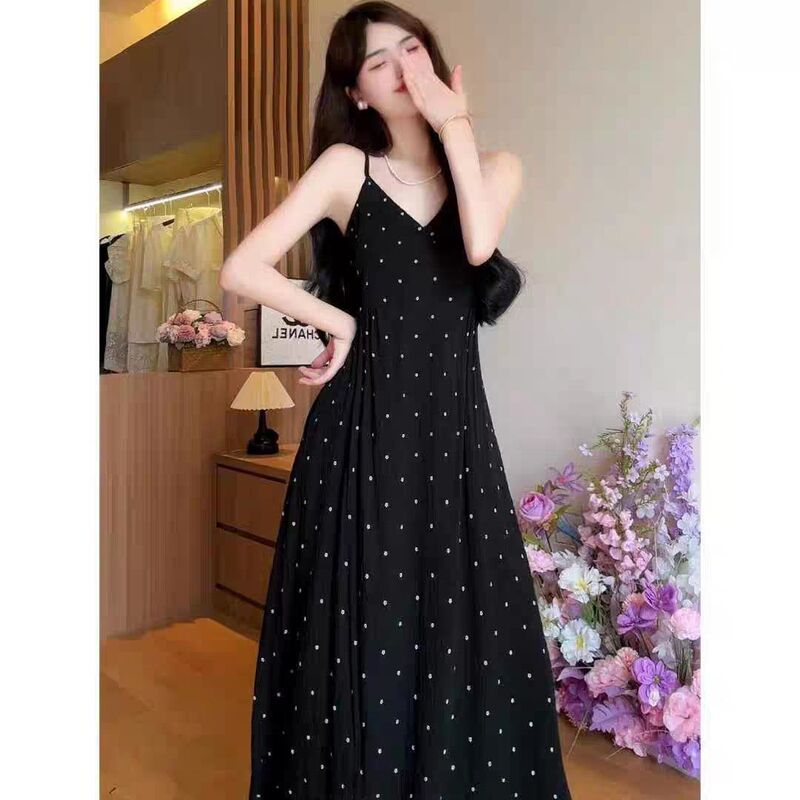 Black Floral Suspender Dress for Women, Summer 2026 New Style, Beautiful Seaside Resort Style Sleeveless Long Dress Black Floral Suspender Dress for Women, Summer 2026 New Style, Beautiful Seaside Resort Style Sleeveless Long Dress