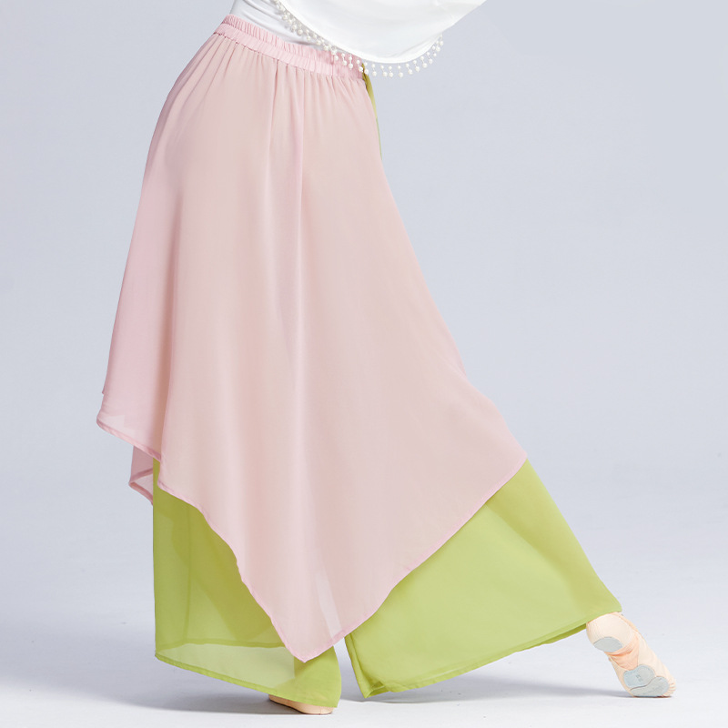 Pantalones de baile chino de las mujeres sueltas falda de gasa elegante adulto contraste de color clásico rendimiento práctica ropa práctica pantalones de pierna ancha image 2