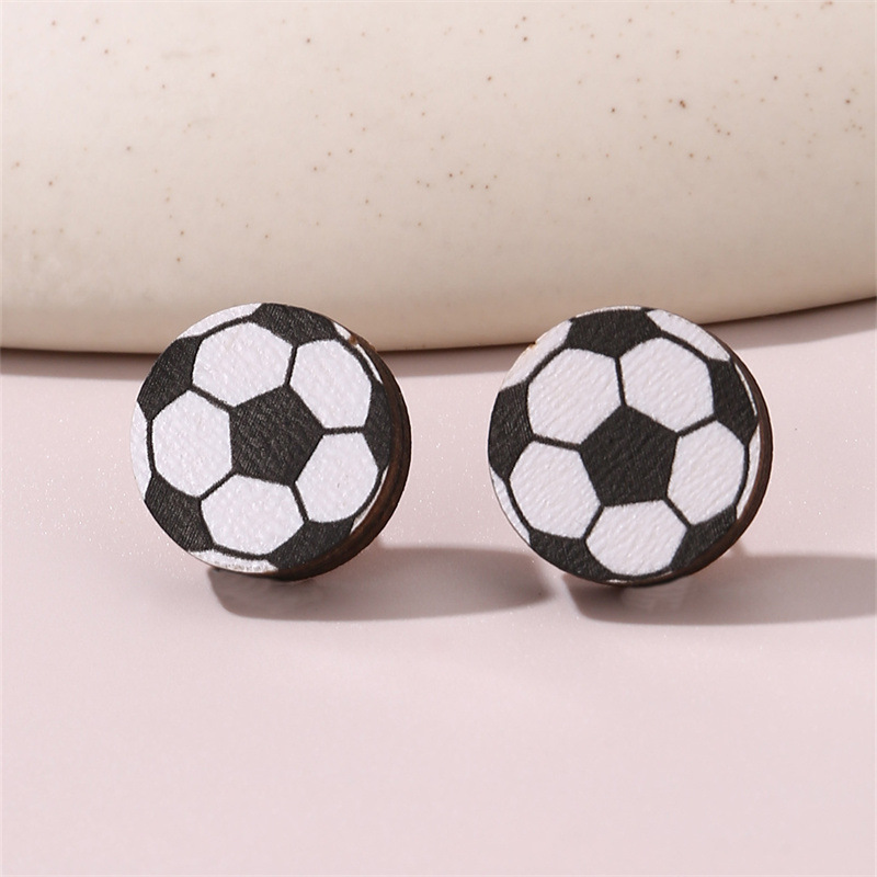 1 Pair Simple Style Rugby Heart Shape Football Wood Ear Studs display picture 16